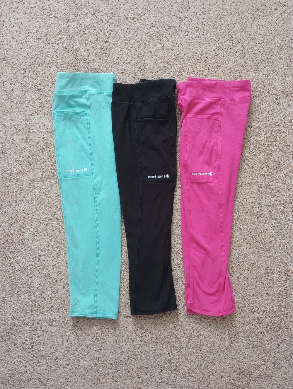 3 Pairs Of Girl's Carhartt Leggings Size 10 Blue Pink Black Activewear Outdoor